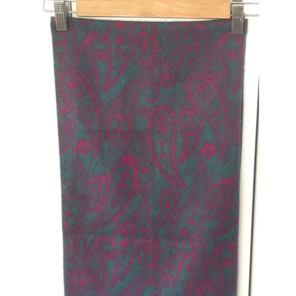 Jacobson's Scarf Made in France Paisley Print Magenta Teal Eyelash Trim